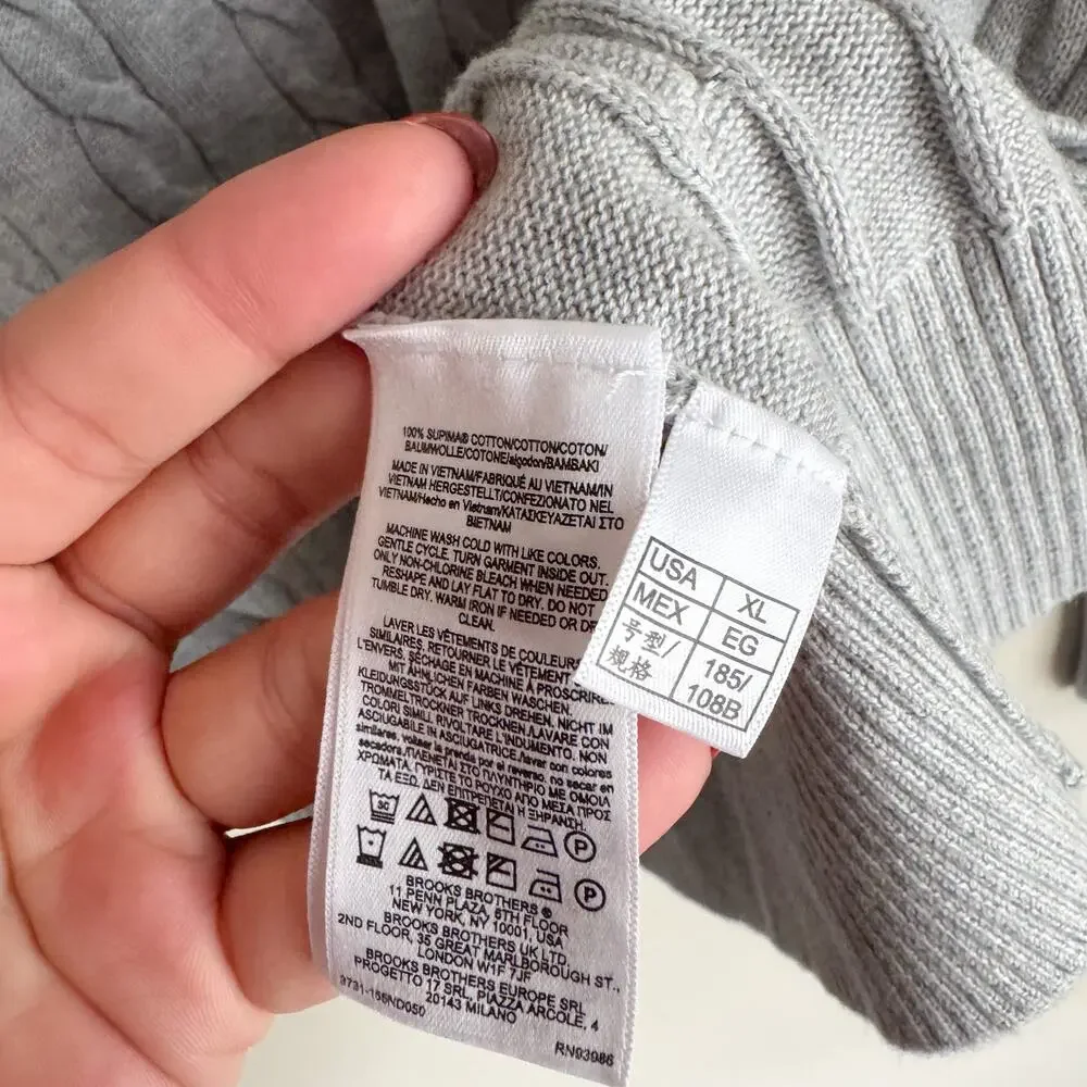 Brooks Brothers Grey Supima Cotton Crewneck Cable Knit Sweater - XL